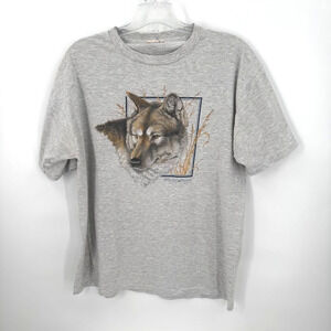 Wolf Graphic T Shirt Mens XL Gray Short Sleeve Nature Wildlife Animal Tee